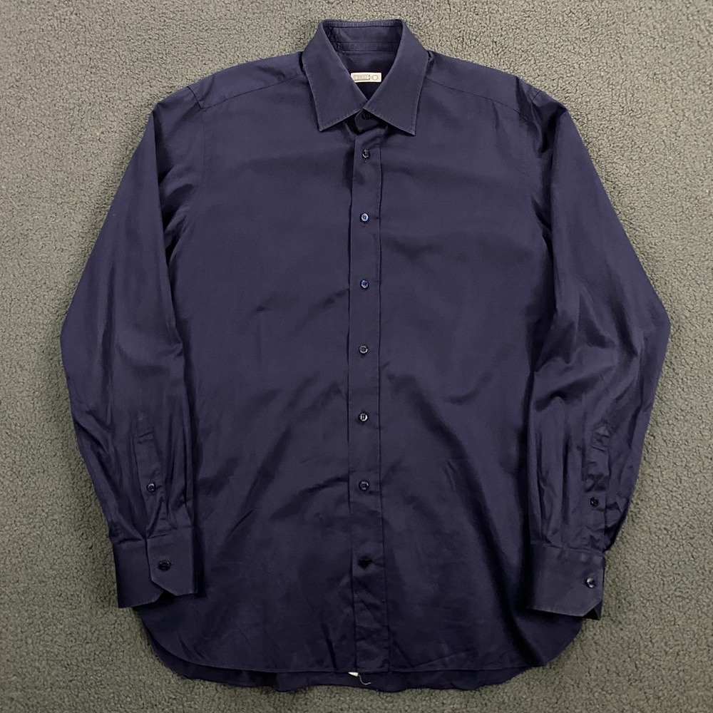 Zilli Dress Shirt Mens 41 - 16 Button Up Solid Blue Formal Made in Italy